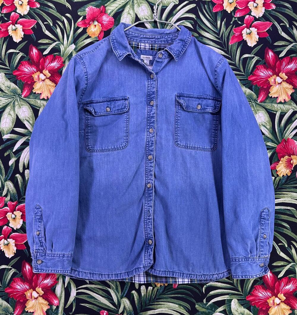 VTG L.L. BEAN Denim Flannel Lined Thick Shirt Size XL